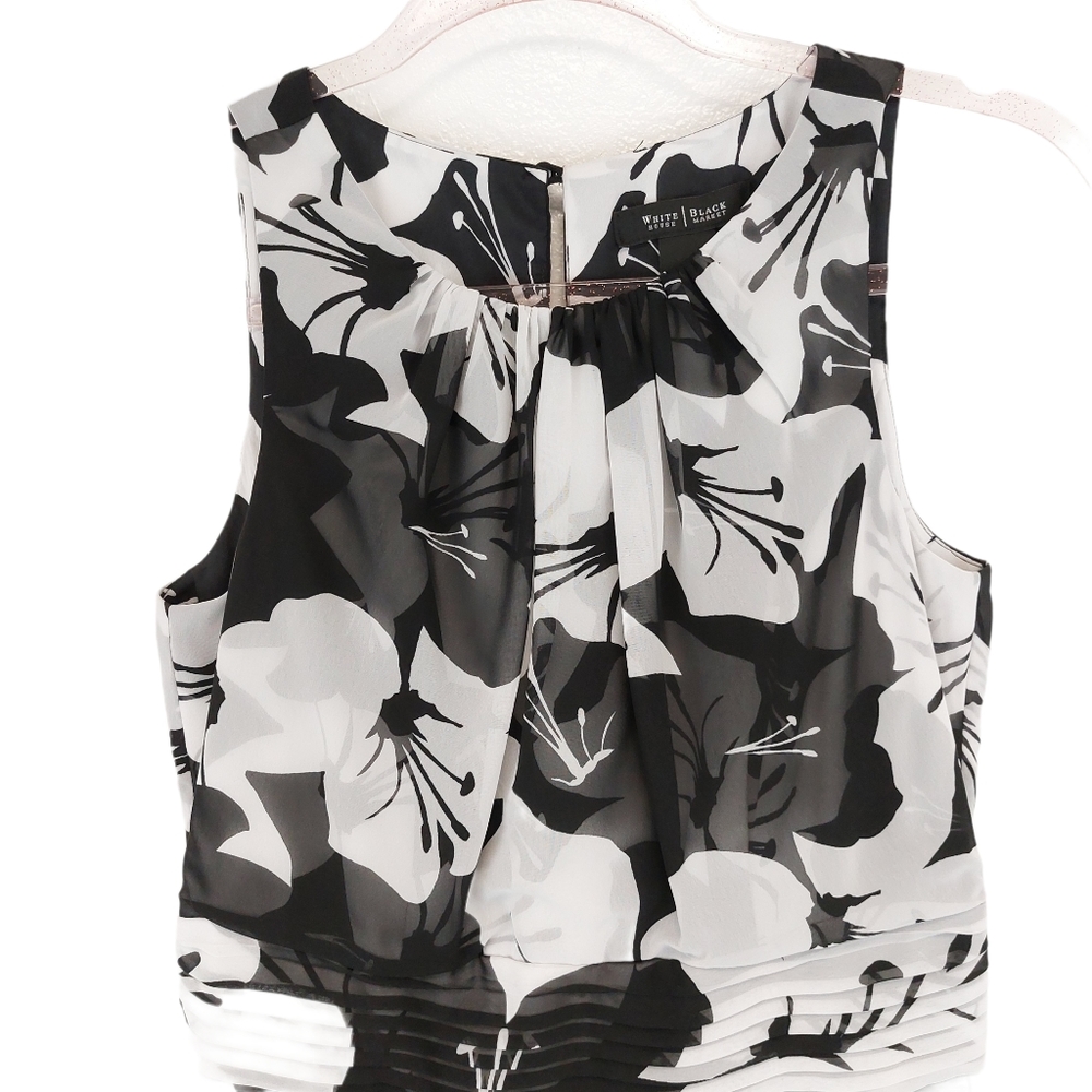 WHBM Layered Chiffon Floral Pleated Flare Dress - Picture 3 of 13